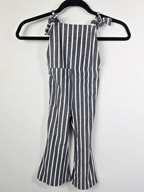 Bailys Blossoms Girls 2T Gray & White Striped Tie Shoulder Bell Bottom Jumpsuit